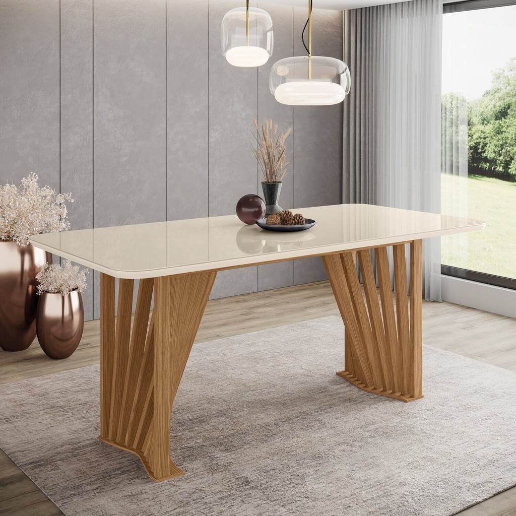Mesa de Jantar com Tampo Mdf e Vidro com Canto Arredondado 180 Cm Adriana - Home & Living
