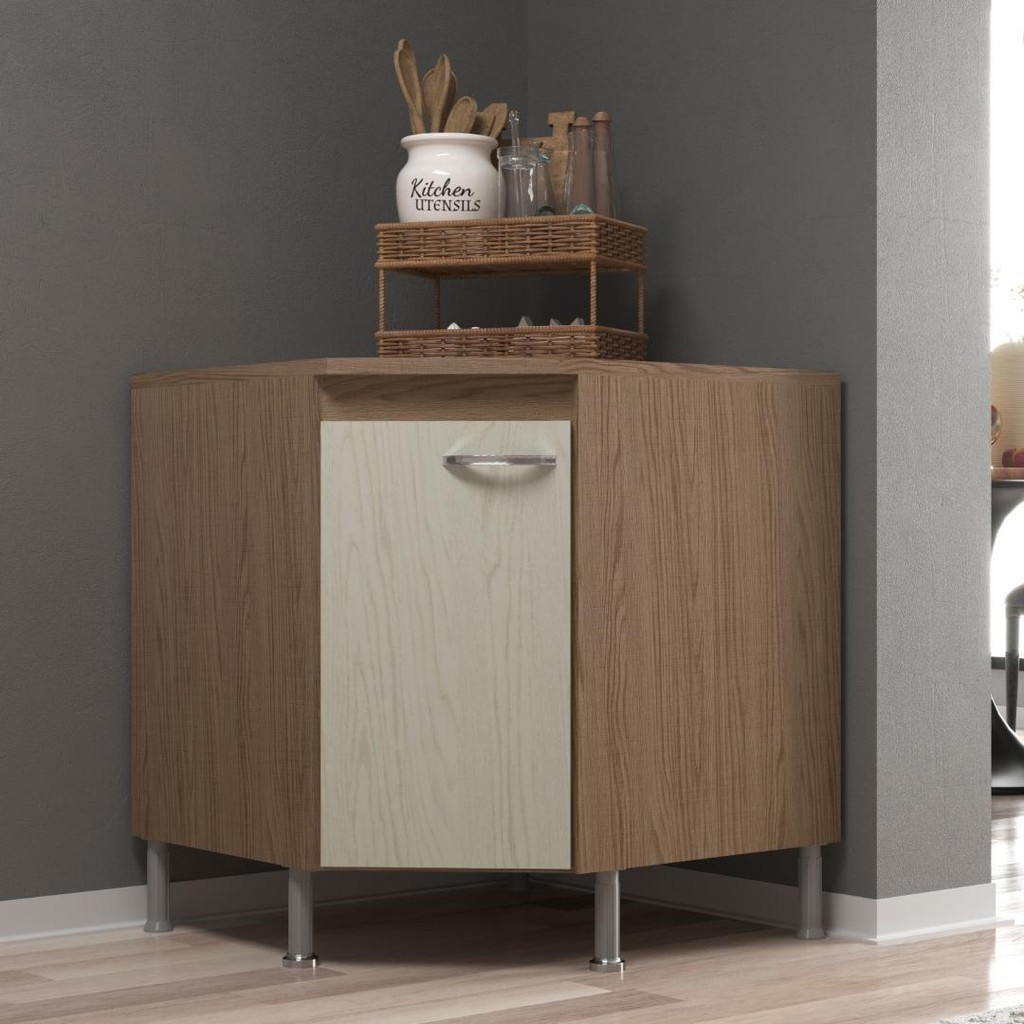 Balcão Modulado De Canto Com Tampo Fidelitá Paris 75cm 1 Porta Nogal/Salinas - Home & Living