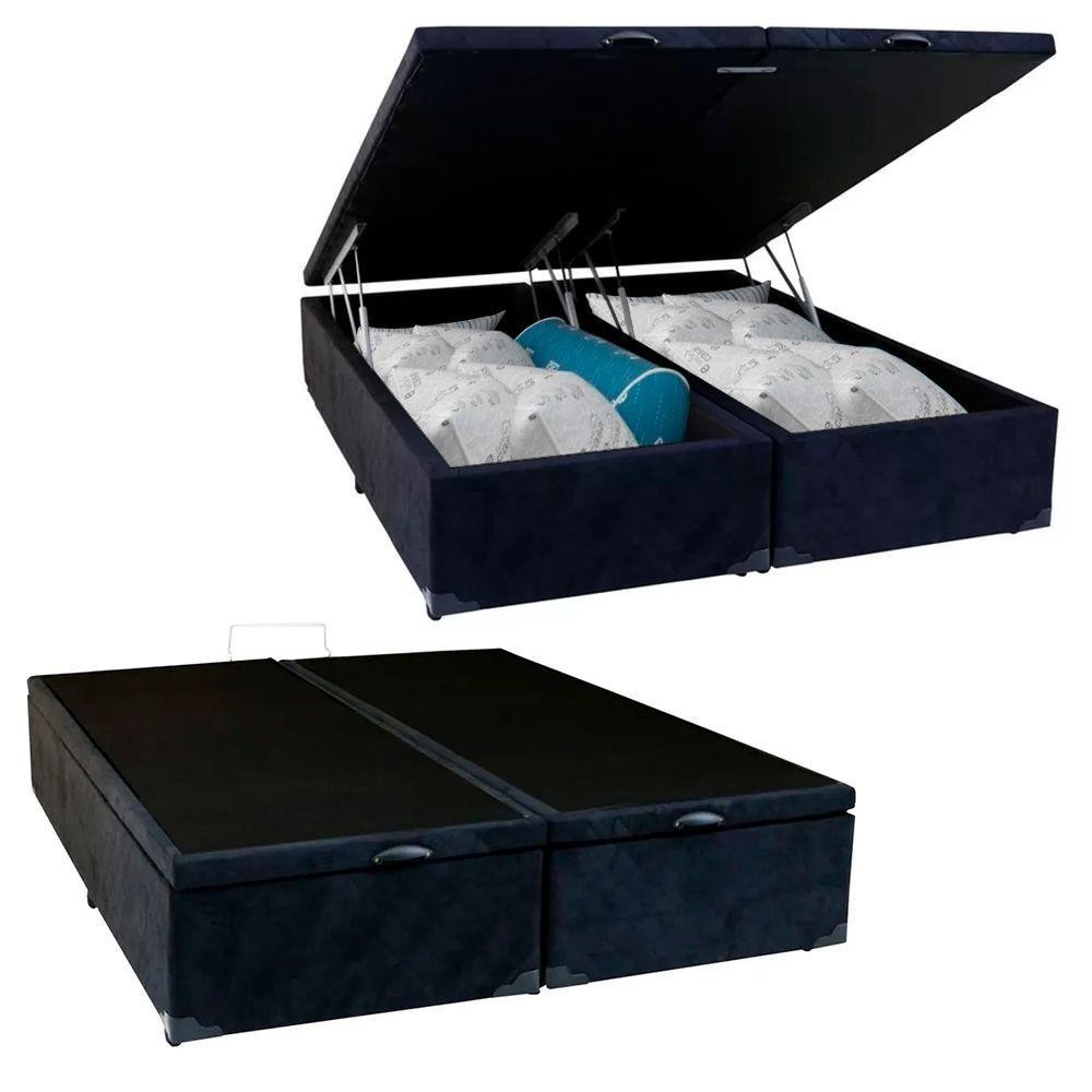 Cama Box Baú Casal Bipartido Suede Sereneprime Preto 138x188x44 - Home & Living