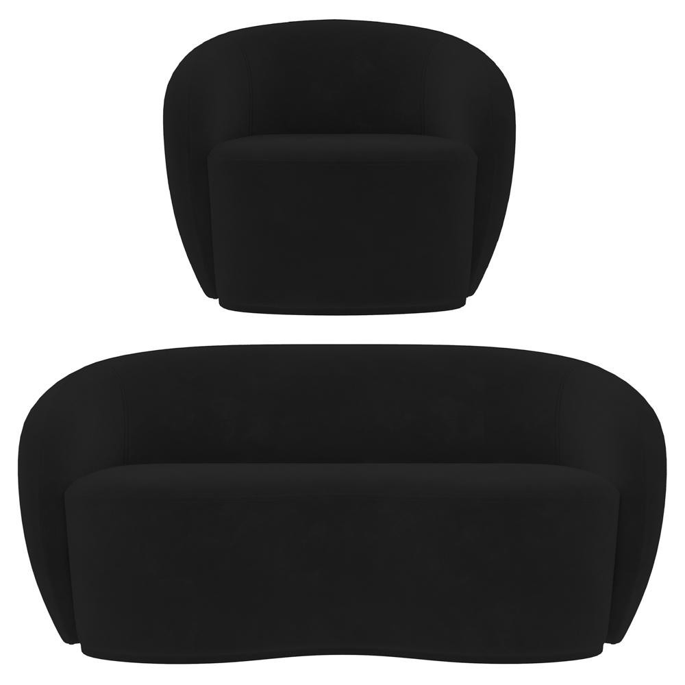 Sofá 2 Lugares Living 160cm e 1 Poltrona Giratória Garbin K04 Veludo Preto - Mpozenato