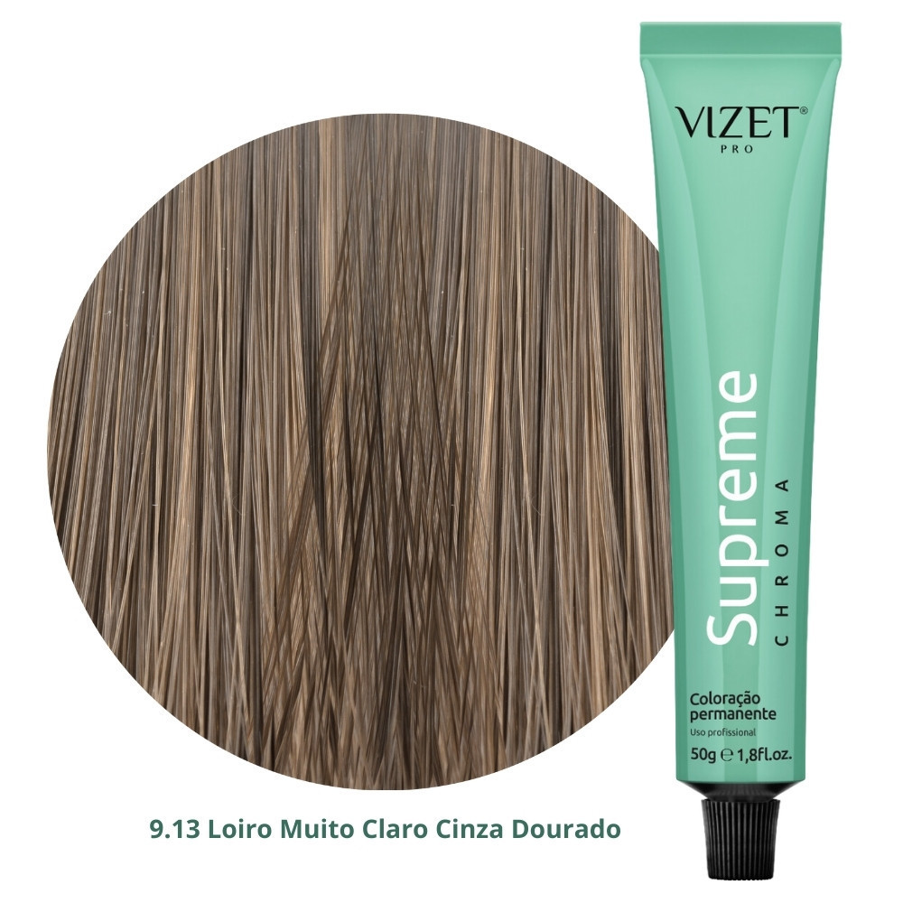 Coloração Supreme Chroma 9.13 Loiro Muito Claro Cinza Dourado 50gr Vizet