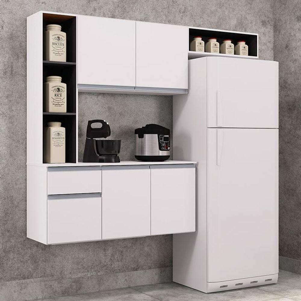 Cozinha Suspensa Com Balcão Mel 163 Cm Branco Preto - Poquema - Home & Living