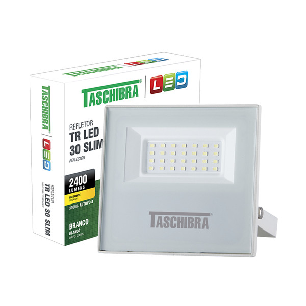 Refletor Led Taschibra Holofote TR Slim 30W 3000K Branco IP65 A Prova D'água Bivolt