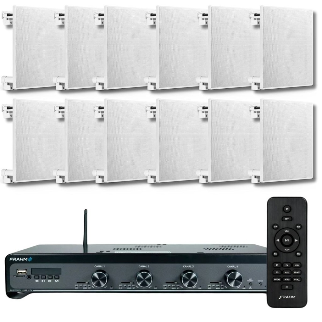 Kit Som Ambiente Frahm 4500 12 Cx Som Arandela Embutir Quad.