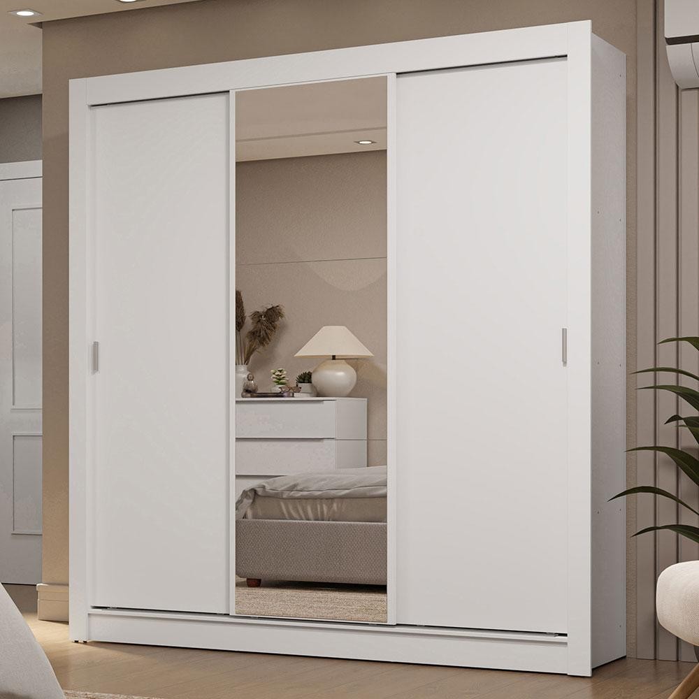 Guarda-Roupa Casal 3 Portas de Correr com Espelho 2 Gavetas Branco Sublime Madesa - Home & Living