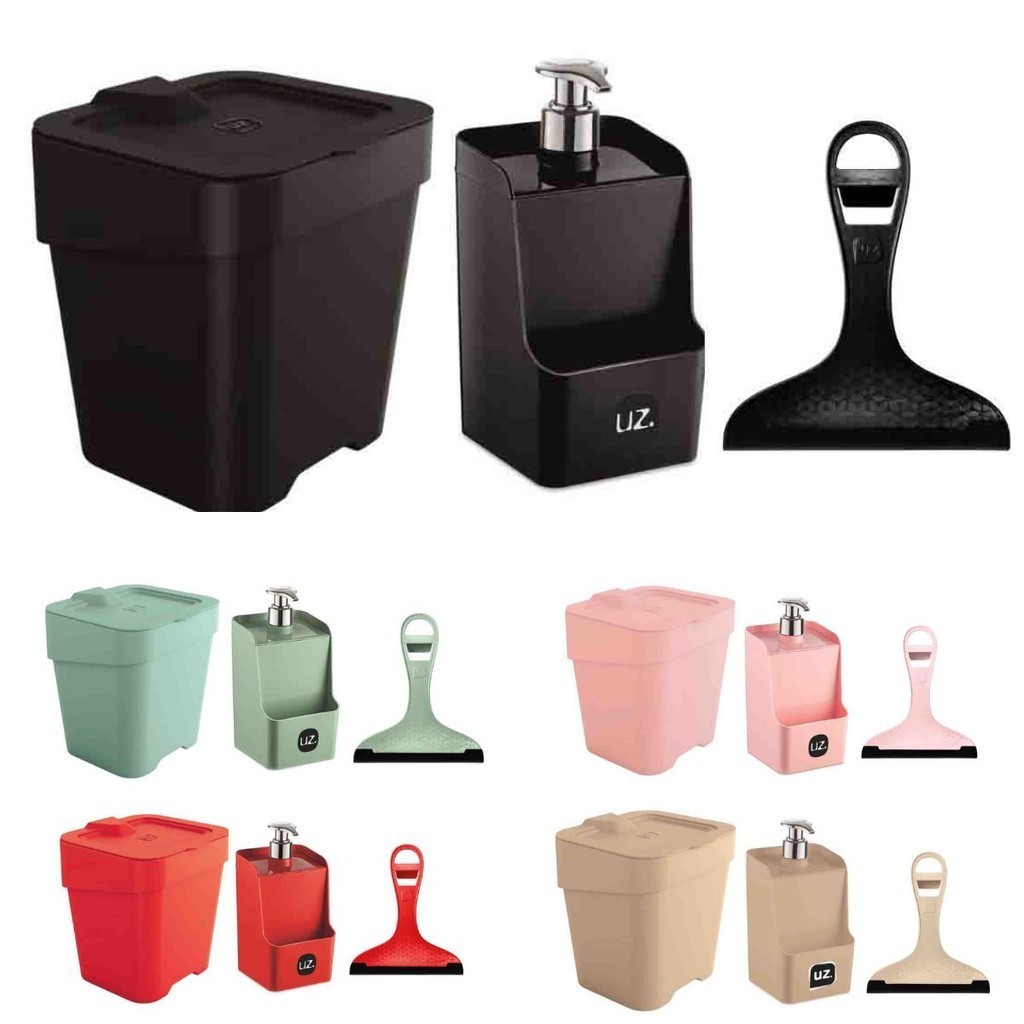Kit 3 Peças Para Pia Cozinha Com Lixeira De Pia Porta Detergente E Rodinho De Pia UZ Envio Imediato