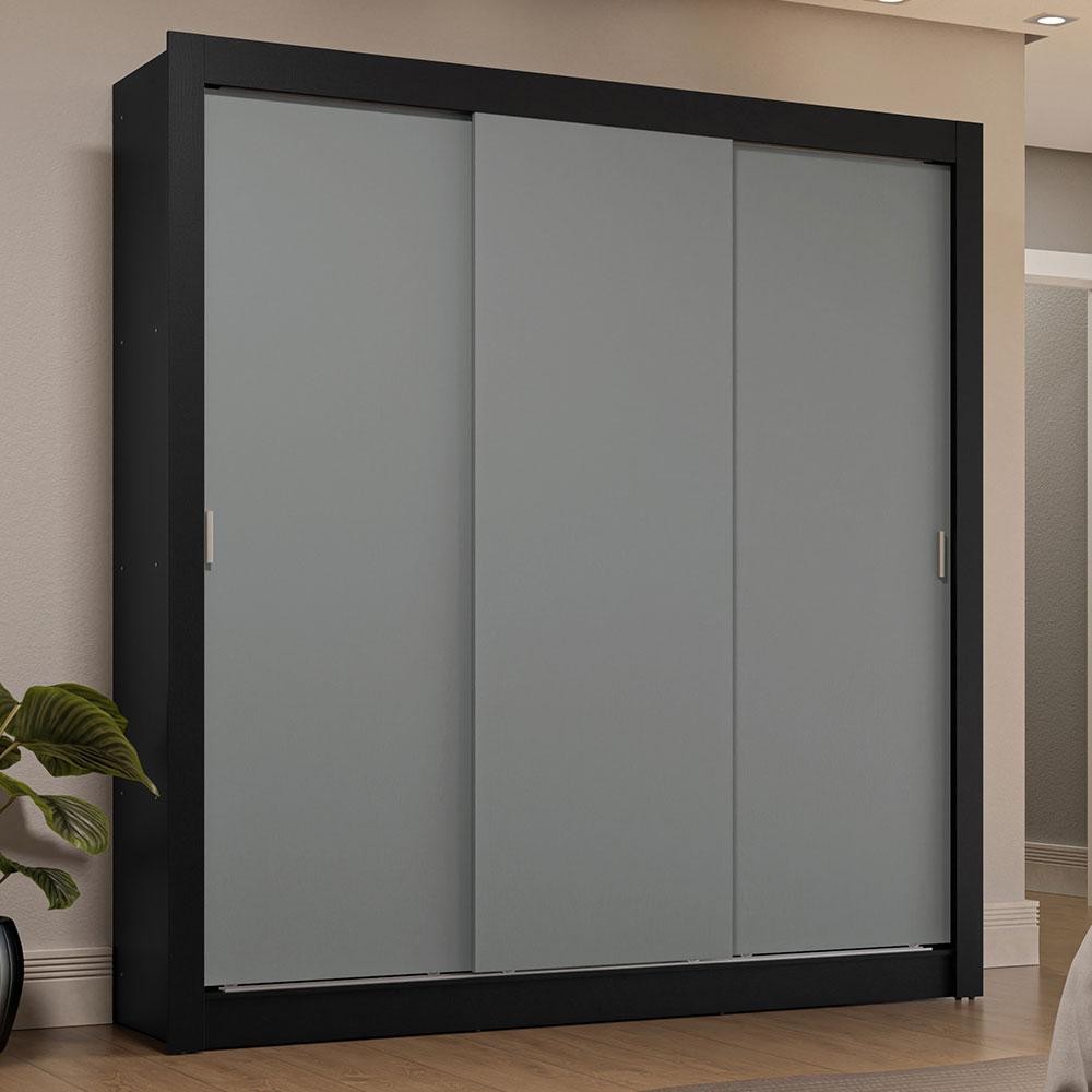 Guarda-Roupa Casal 3 Portas de Correr Preto/Cinza Sublime Plus Madesa em Oferta na Shopee