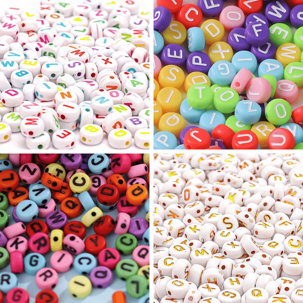 500 Letras Alfabeto Miçangas Letrinhas Redonda Para Pulseira Infantil Colares e Bijuterias