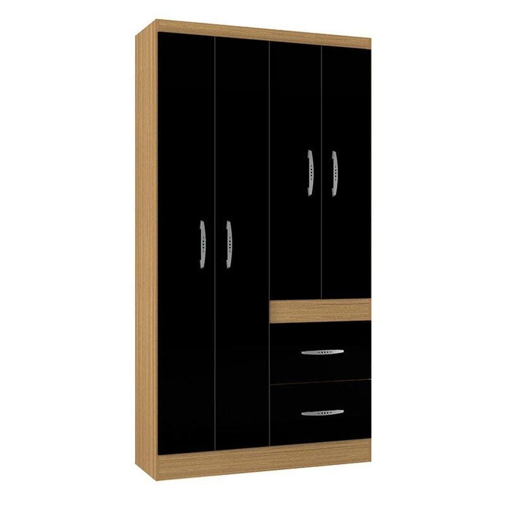 Guarda Roupa Solteiro Milão 4 Portas Damasco Preto - Poquema em Oferta na Shopee
