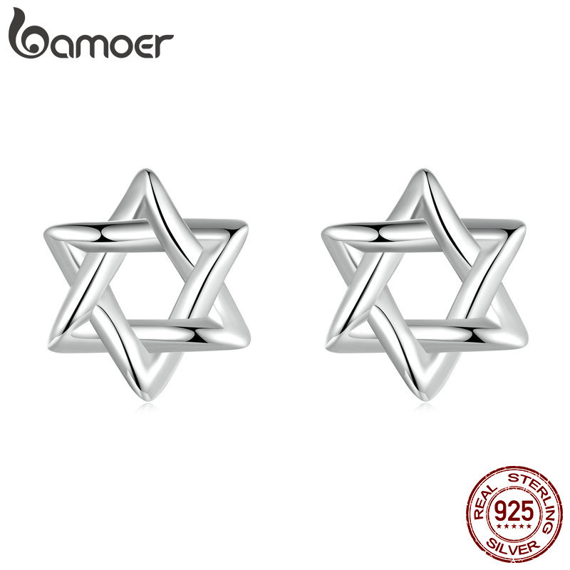 Brincos De Prata Bamoer 925 Sterling Seis Pontas De Desenho Estrelado Jóias Para Mulheres .