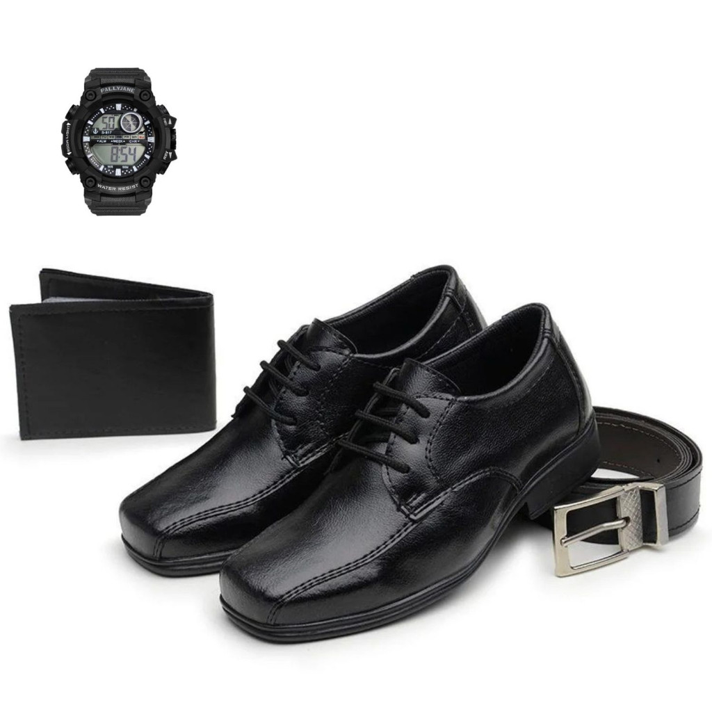Sapato Social Infantil Masculino com Cadarço + Cinto + Carteira + Cinto Envio Rápido