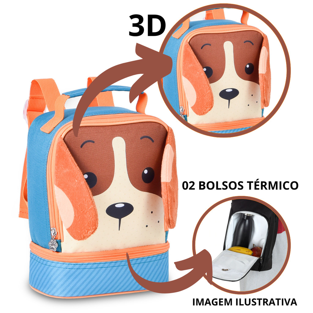 Lancheira Masculina Com Tecido Térmico 02 Bolsos Pets Laranja - Clio Style · foto 2