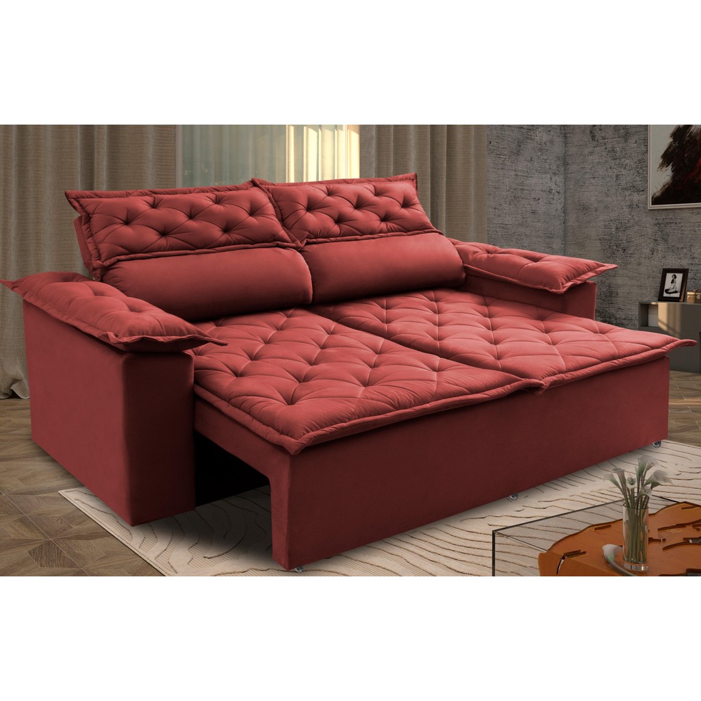 Sofá Retrátil e Reclinável Cama inBox Compact 1,50m Tecido Suede Velusoft Vermelho em Oferta na Shopee