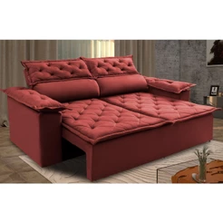 Sofá Retrátil e Reclinável Cama inBox Compact 1,50m Tecido Suede Velusoft Vermelho