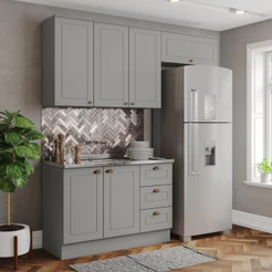 Cozinha Compacta 3 Peças 100% Mdf Americana Cinza - Henn