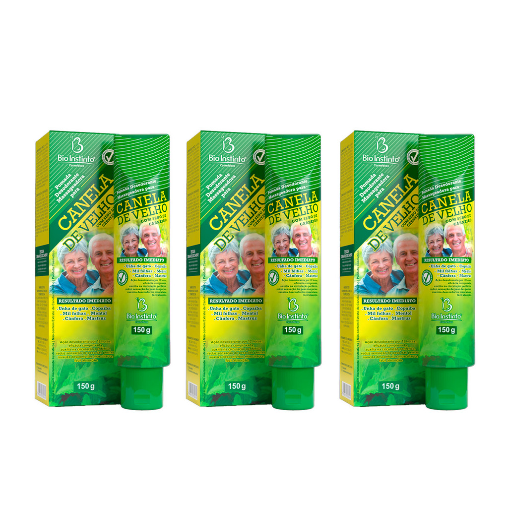 Kit 3un Pomada Massageadora Canela De Velho com Sebo de Carneiro Bio Instinto - 150g