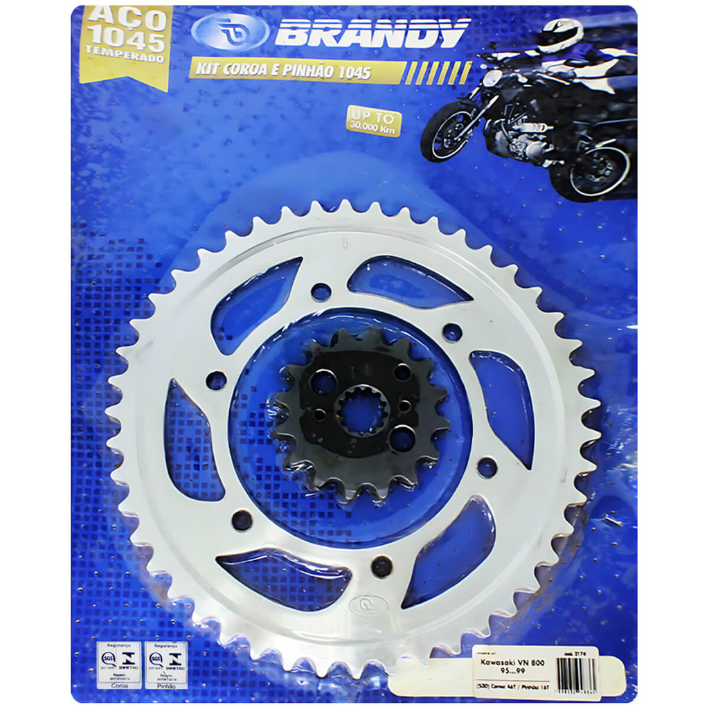 Kit Coroa Pinhão Vulcan 800 VN 1995 a 1999 46Dentes 16Dentes Aço 1045 Uso Corrente 530Passos Brandy
