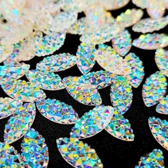 Chaton Navete Cascalho 7x15mm Cristal Ab em Acrílico com Base Reta para Colagem – Acabamento Texturizado Cascalho