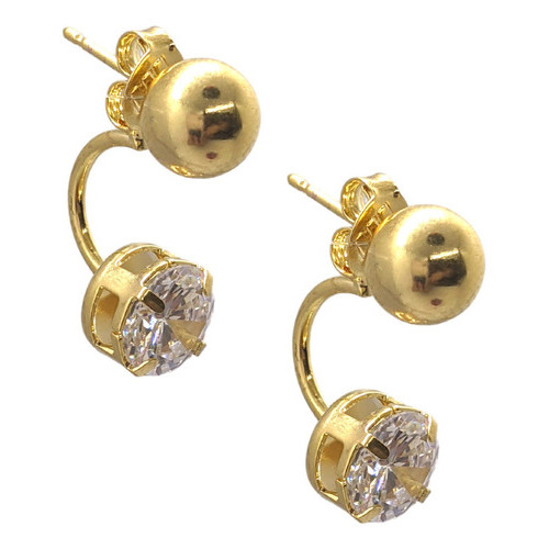 Brinco Folheado A Ouro Bola E Zircônia Grace Kelly 8mm - Acompanha Veludo Luxo