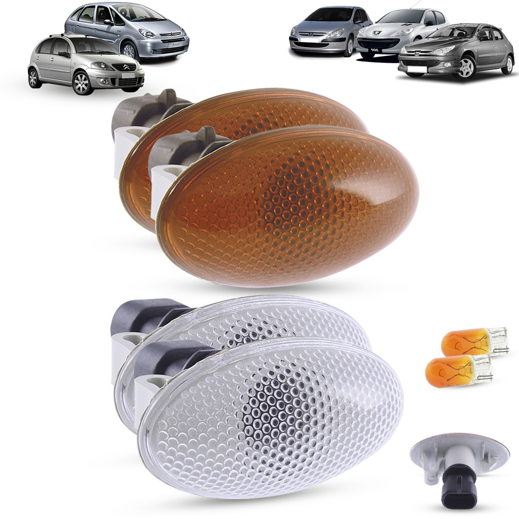Par de Lanterna Pisca Seta Lateral + Soquete e Lâmpada Peugeot 206 207 307 Partner Citroen C3 2003 até  Xsara Picasso C5