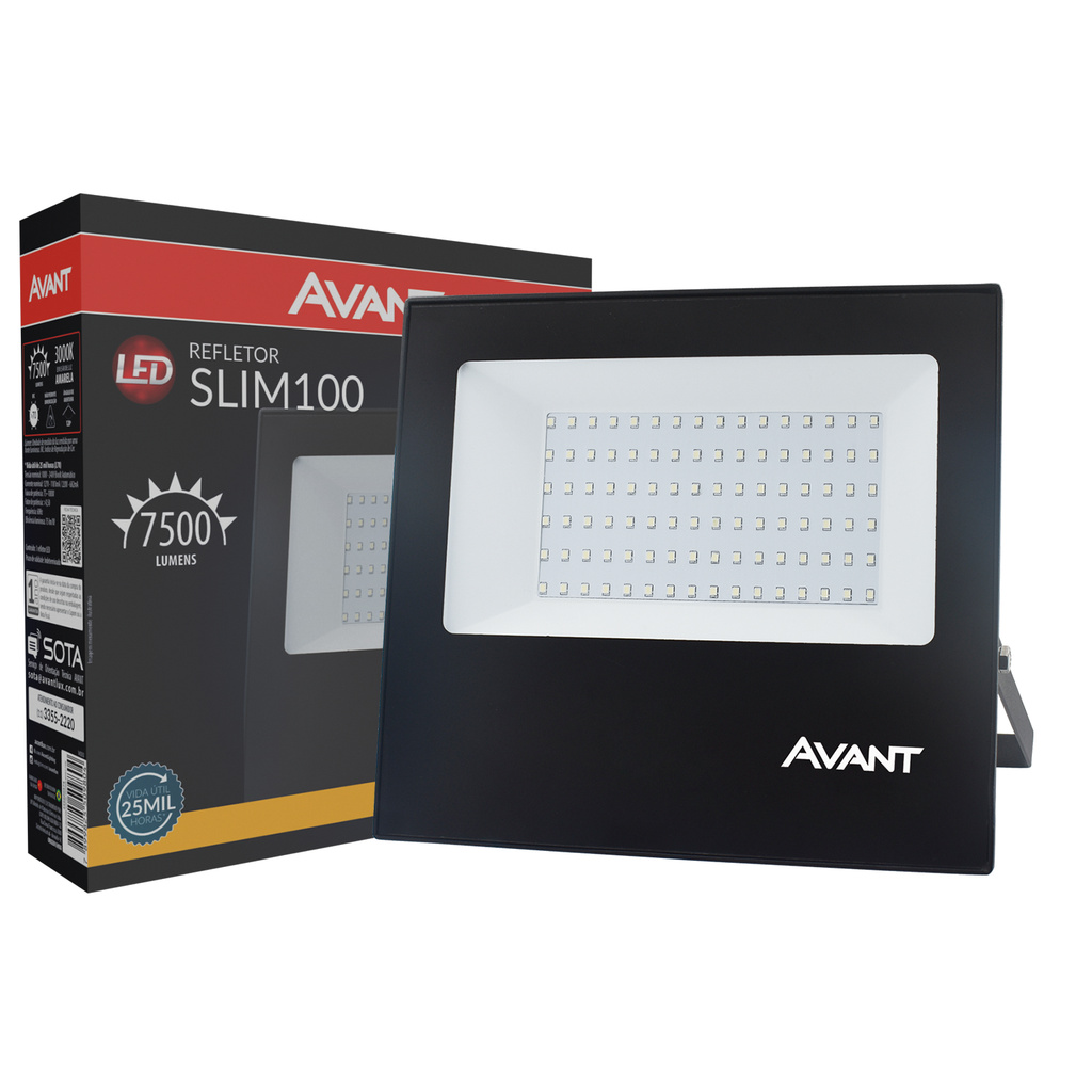 Refletor Led Slim 100w 7500lm 3000k Bivolt Ip65 Avant em Oferta na Shopee