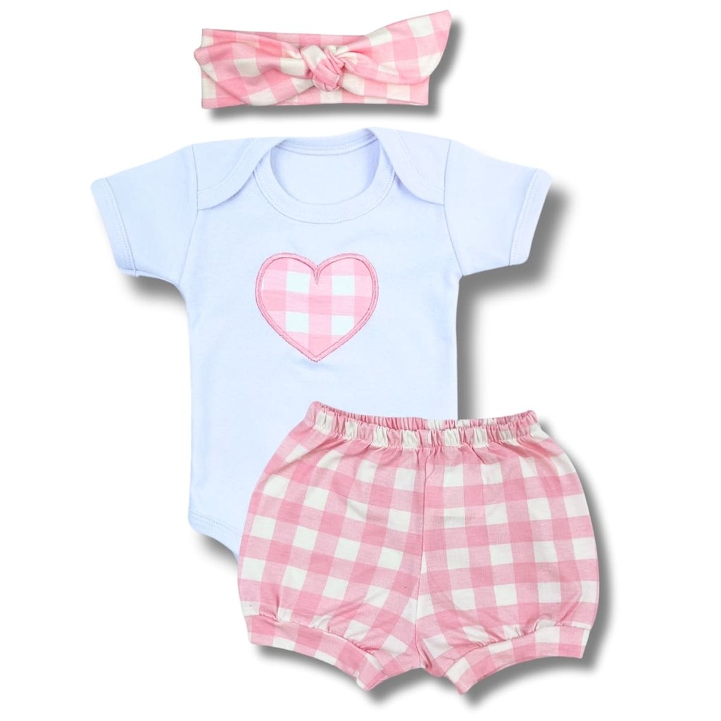 Conjunto Roupa Bebê Menina Body Básico Liso Manga Curta e Short Tapa Fralda Verão c20399 em Oferta na Shopee