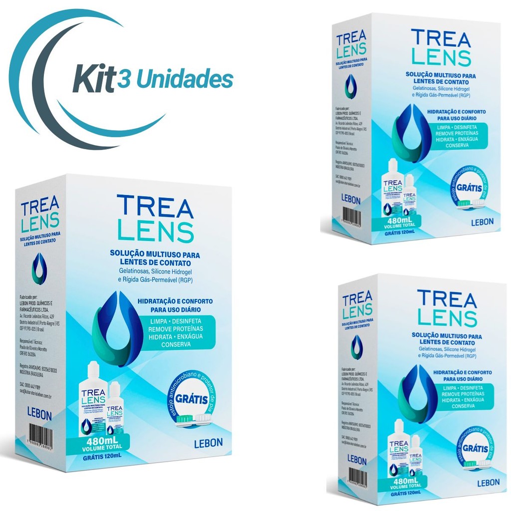 Kit 3 Caixas Trea lens LIMP LENT SOLUÇÃO  kit biosoak bio lent 360ML+  120ML + ESTOJO PARA LENTES