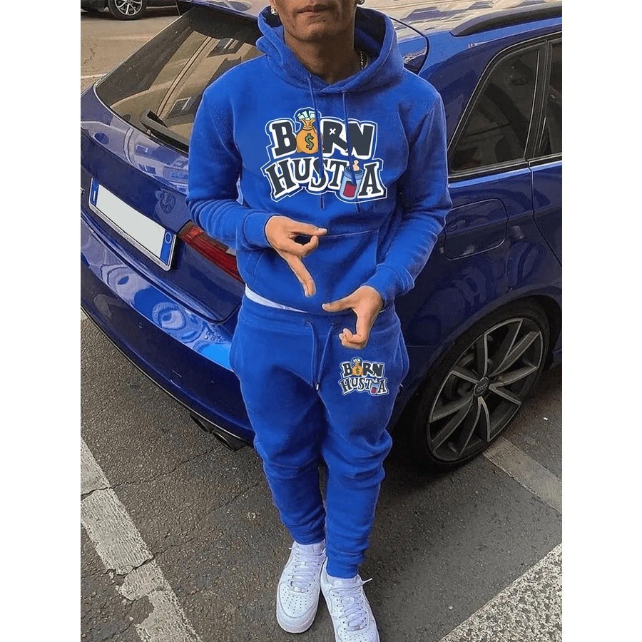 Born Hustla Conjunto De Moletom Com Capuz Casual De Inverno De Outono BRN Carta Impressa + Calça