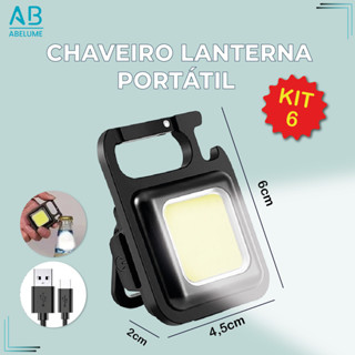 Kit 6 Mini Chaveiro Lanterna Portátil LED Super potente 1000 Lumens com carregador USB Branco Frio em Oferta na Shopee