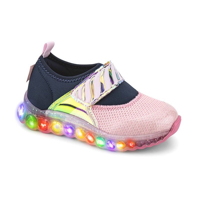 Tênis Infantil de Luz Bibi Roller Celebration Azul e Rosa com Tira