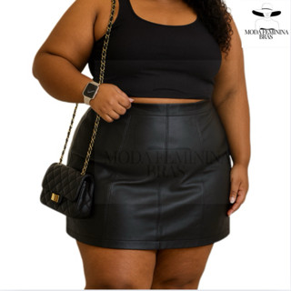 Saia Couro Fake Plus Size G1 em Oferta na Shopee
