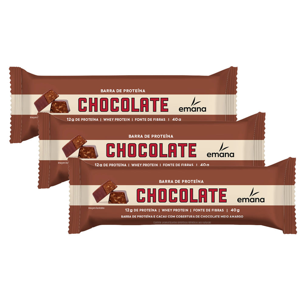 Kit 3 Barra de Proteína Emana Sabor Chocolate com 12g de Proteína 40g - Food & Beverages