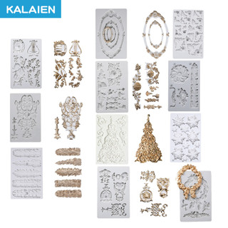 KALAIEN Molde de Silicone para Fondant com 12 Padrões Estilo Retrô Europeu, Formas de Relevo, Renda, Floco de Neve, Mold