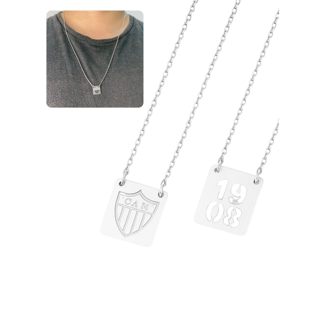 Cordão Colar Escapulário 60cm Prata Unissex Time Pingente Atlético Mineiro Galo Aço Inox em Oferta na Shopee