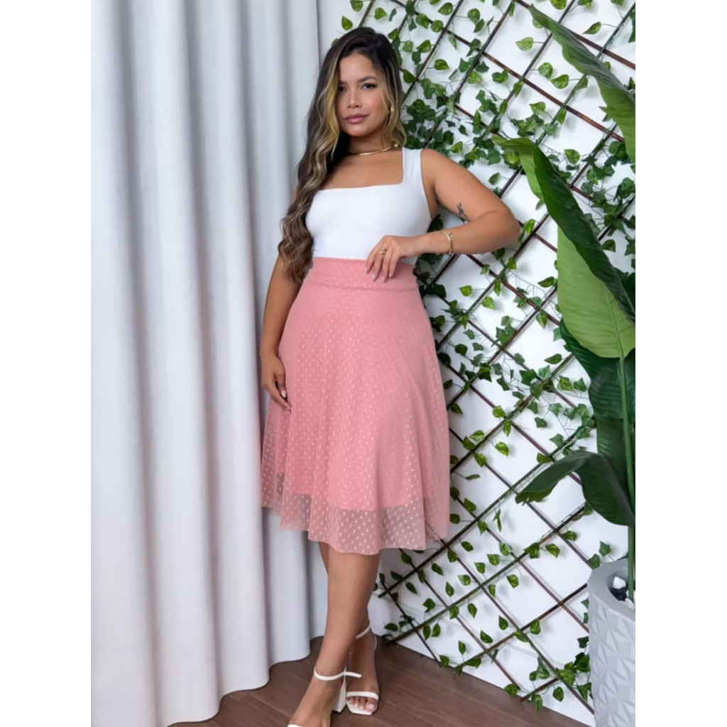 Saia Midi Tule Godê Moda Evangélica Feminina