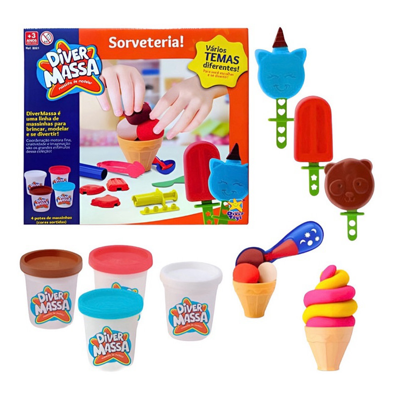 Diver Massa Sorveteria com varios acessorios para brincar massinha de modelar colorida em Oferta na Shopee