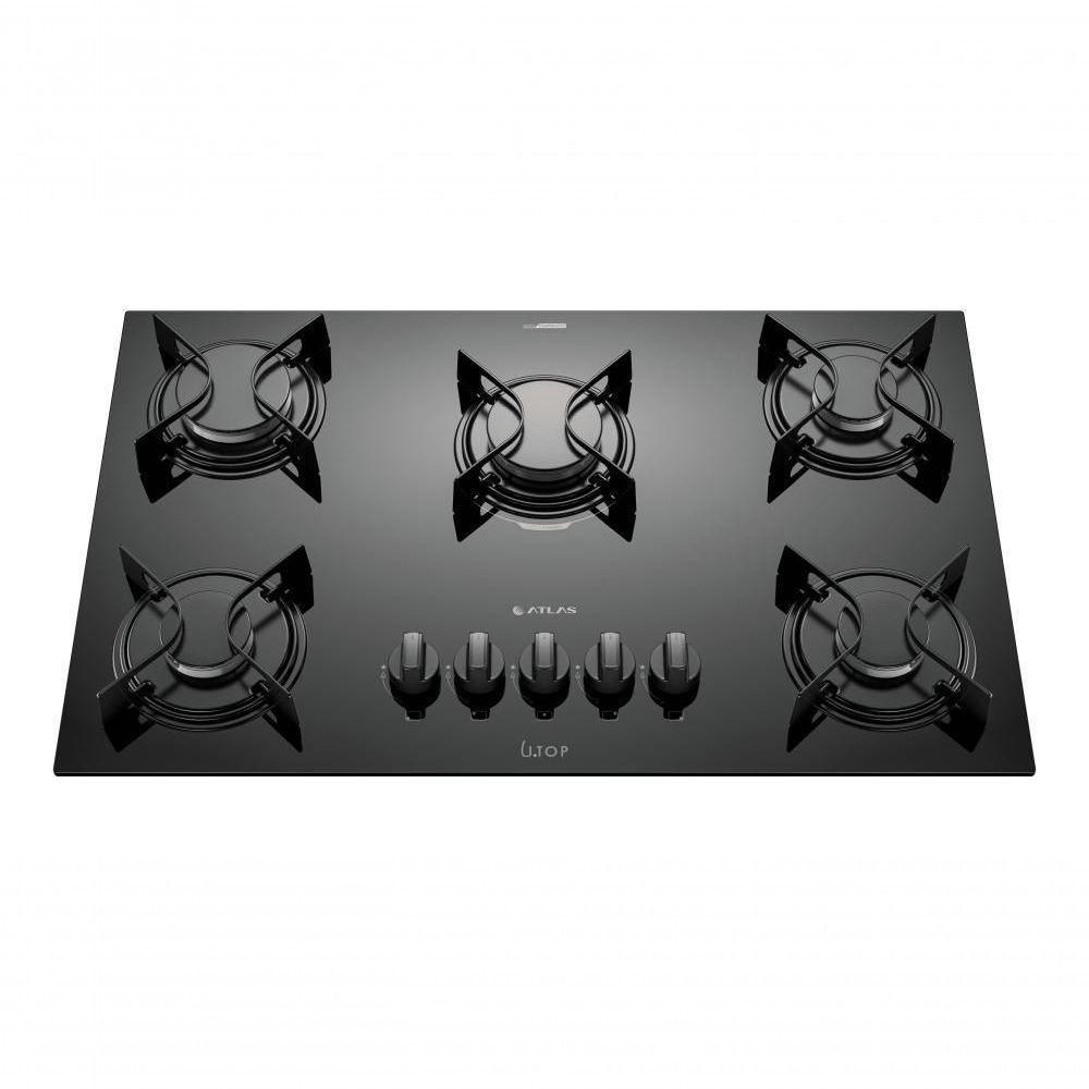 Cooktop 5 Bocas Preto Com Mesa De Vidro Atlas U Top Bivolt