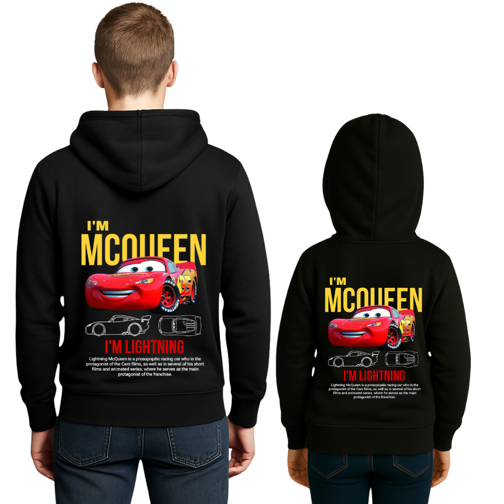 Kit Tal Pai Tal Filho Moletom Relâmpago Mcqueen Blusa de Frio Flanelado Algodão Blusa de Frio Com Capuz Os Carros
