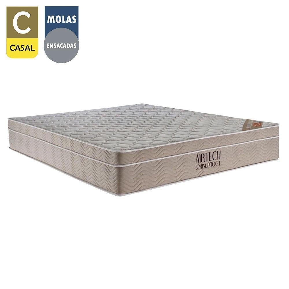 Cama Box Casal Suede Bipartido + Colchão Ortobom Airtech Molas Ensacadas 65x138x188 Cor:cinza — imagem 2 de 2