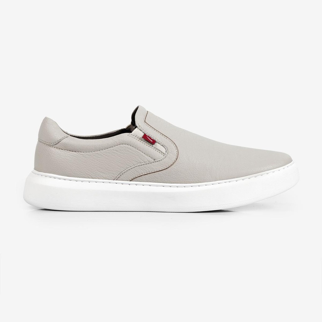 Slip On Masculino Couro Legítimo Calce Fácil Ferracini Casual Marvin Cinza Claro  7319-683C