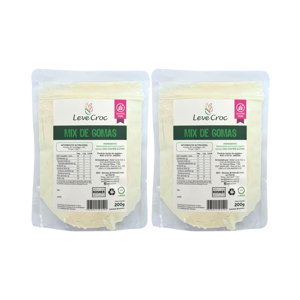 Kit 2 Pouchs de Mix de Gomas (Guar e Xantana) de 200g cada - Leve Croc