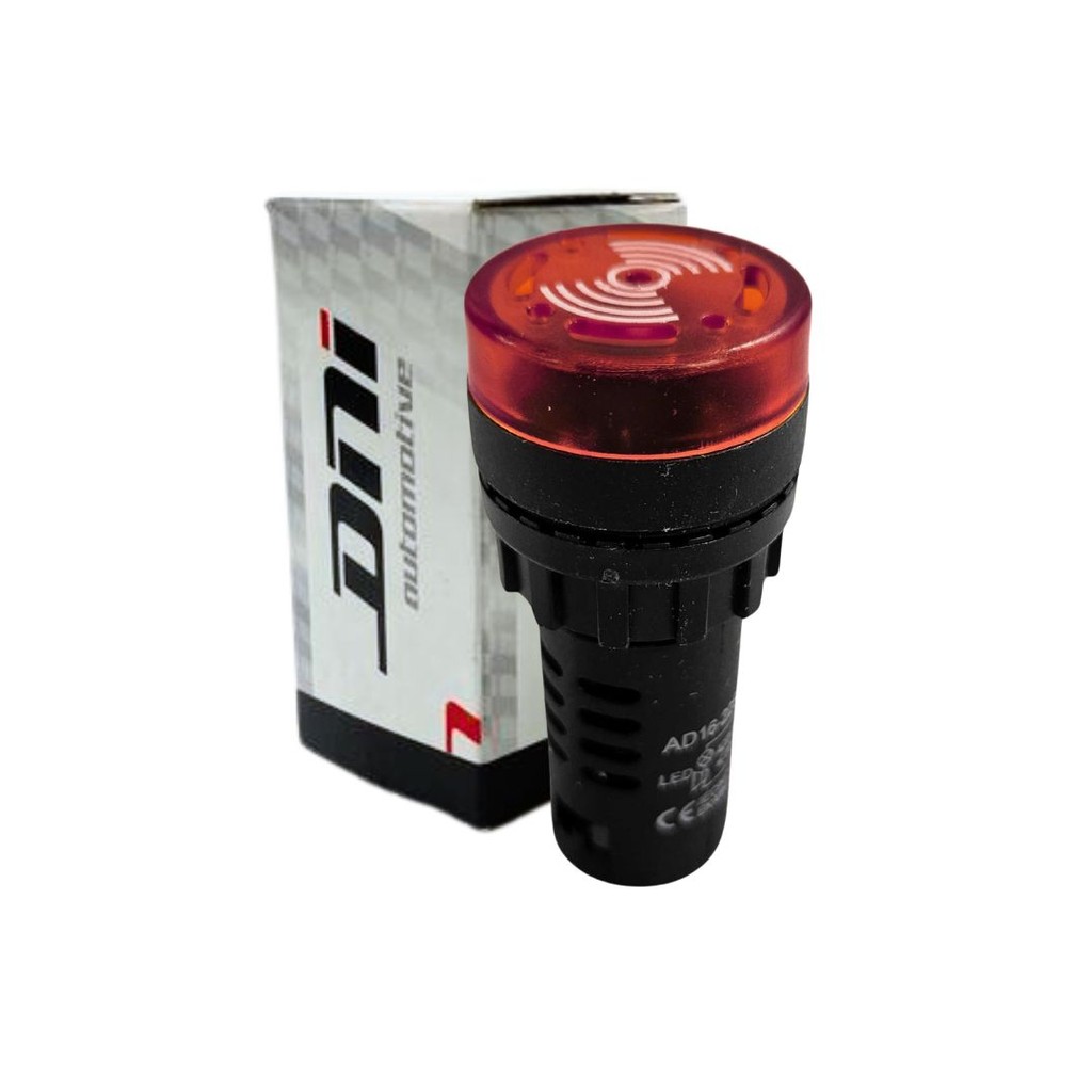 Alarme Sonoro Buzzer Sinaleiro LED Vermelho 220V Furo 22mm Painel Elétrico DNI0549