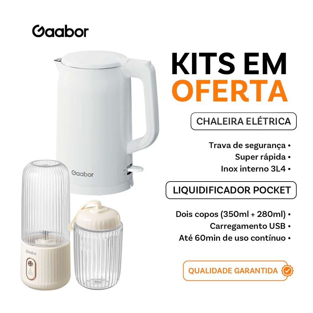 [Venda em conjunto] Gaabor Chaleira elétrica 1,7L EK20M +  Espremedor de frutas portátil USB 350 ml + 280 ml FP03T em Oferta na Shopee