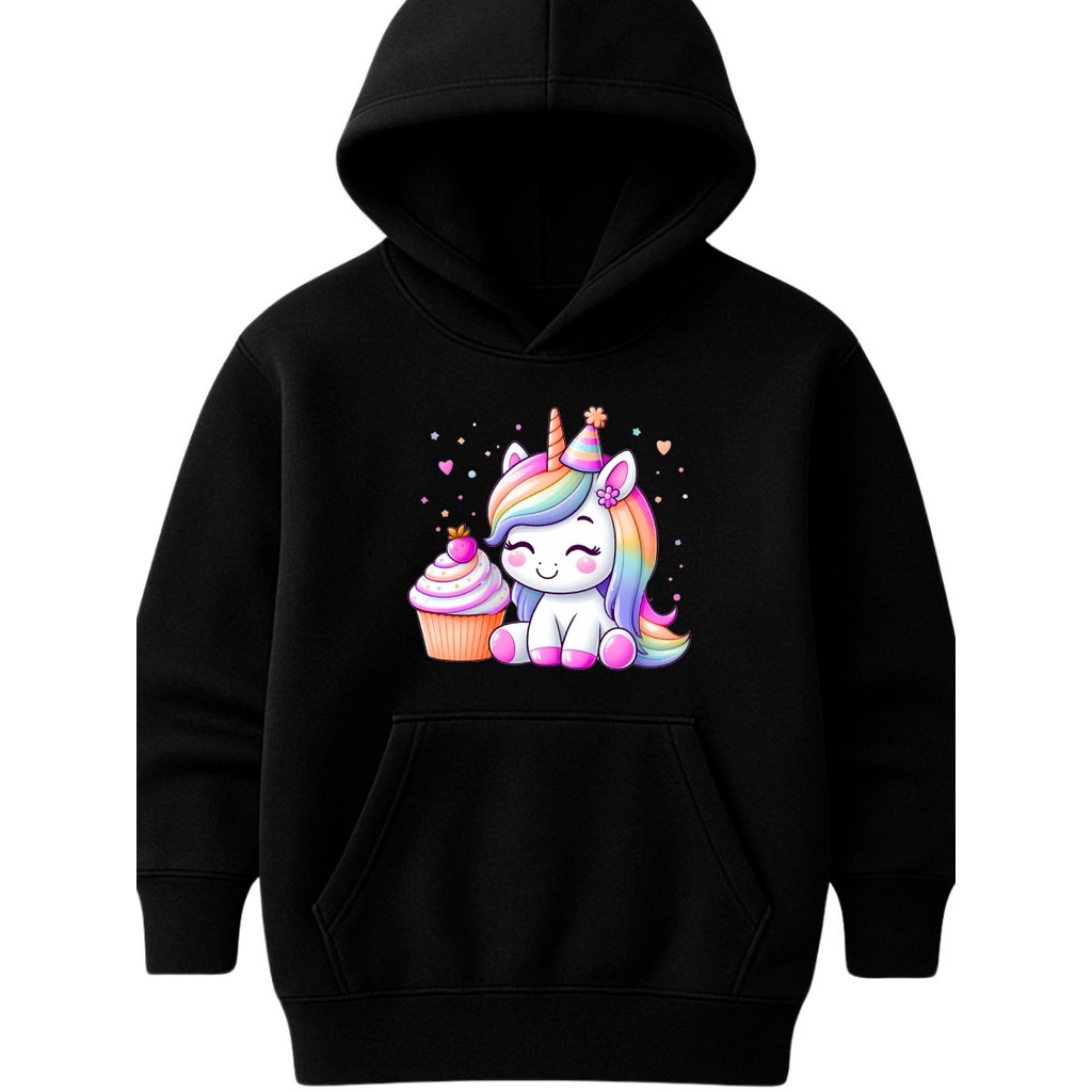 Casaco Moletom Canguru Unicornio Cupcake Arco-iris Colorido Fofo Blusa de Frio Agasalho Infantil