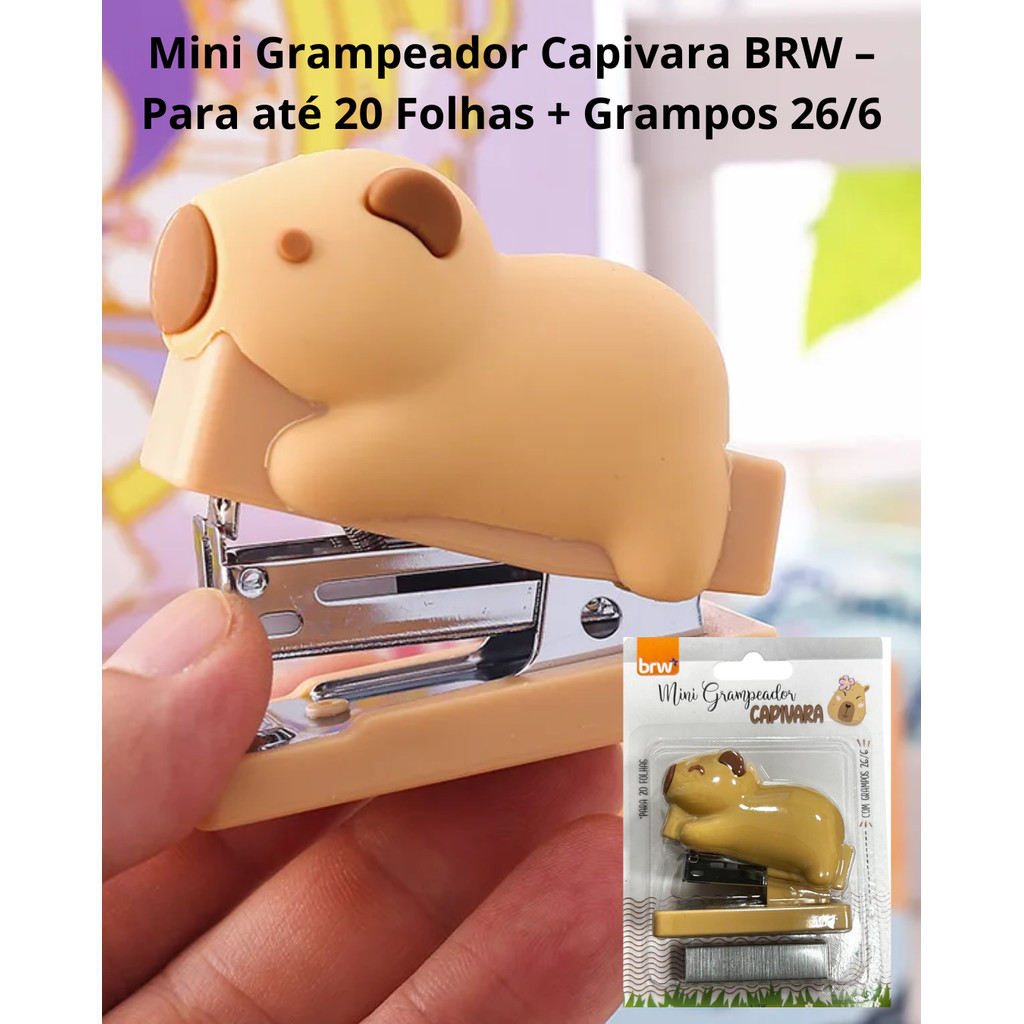 Mini Grampeador Capivara com capacidade para 20 Folhas Acompanha 100 grampos 26/6 - BRW