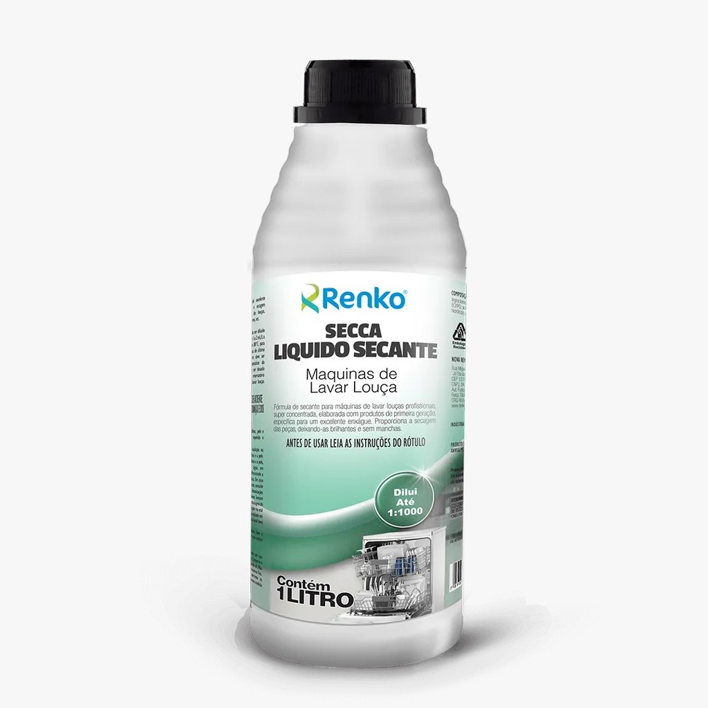 Secante Secca Líquido Lava Louças Diluição 1:1000 Renko 1 litro