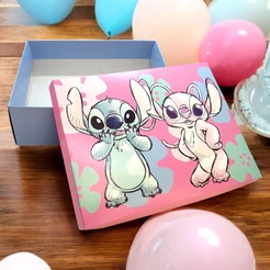 Caixa Retangular Com Tampa e Elástico - Stitch e Angel - unidades - Disney Original - Rizzo