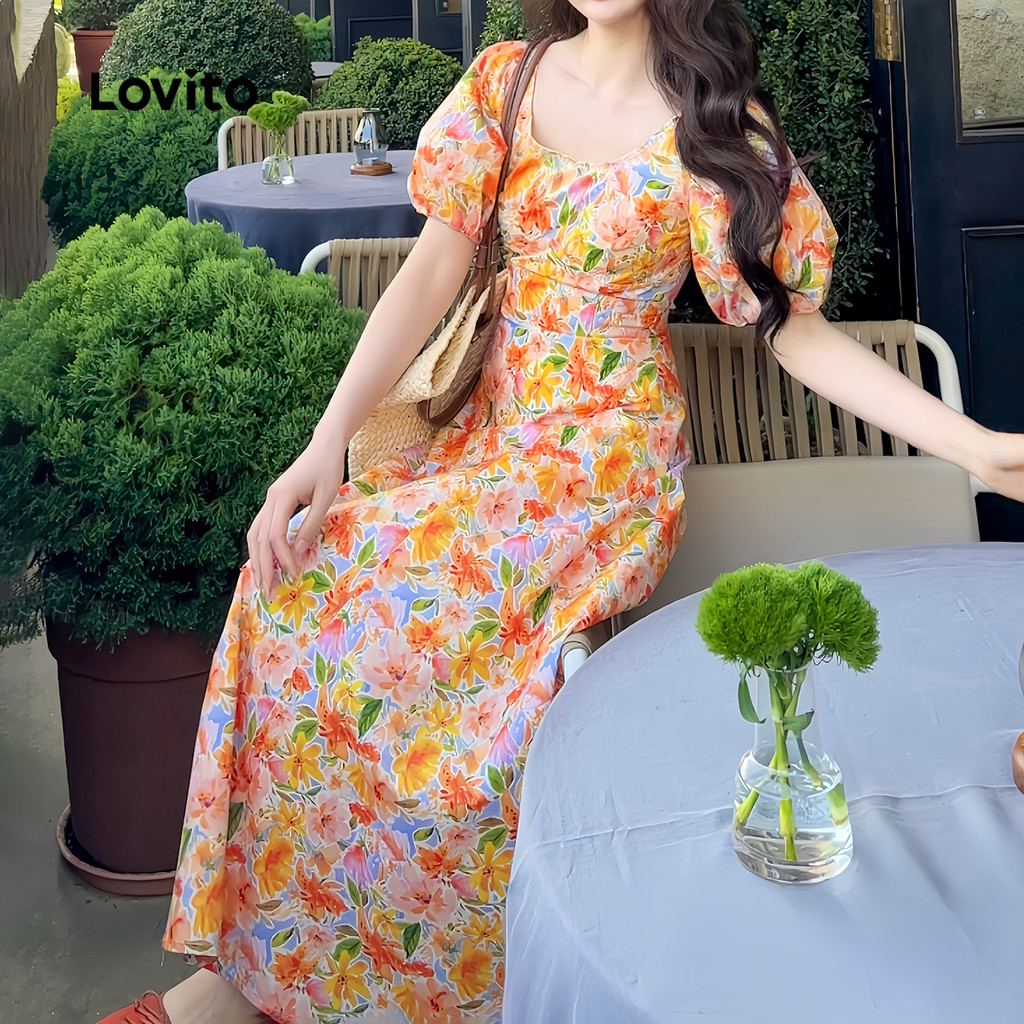 Detalhes do Lovito Refine Vestido Feminino com Zíper Franzido Primavera Verão L137LD204