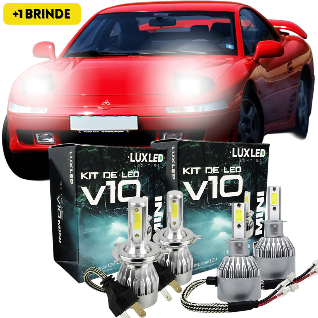 Kit Ultra Led Mitsubishi 3000 GT 1991 à 1998 Farol Baixo Alto Milha 6500k 20000 Lumens V10