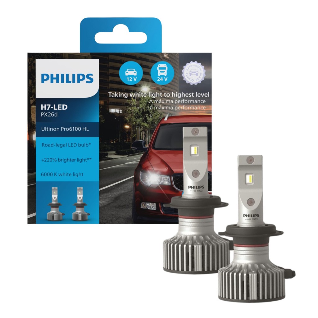 PAR DE LÂMPADAS LED H7 PHILIPS ULTINON PRO6100 12/24V 6.000K